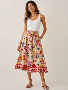 NWT Her Destiny "Dolce Vita" Italian Print Linen Blend Skirt Tie Waist Large